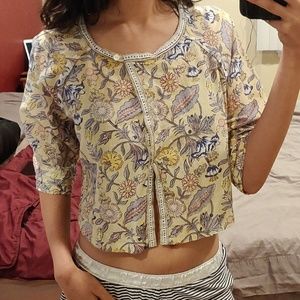 Indian floral print crop top with 3/4 sleeves
